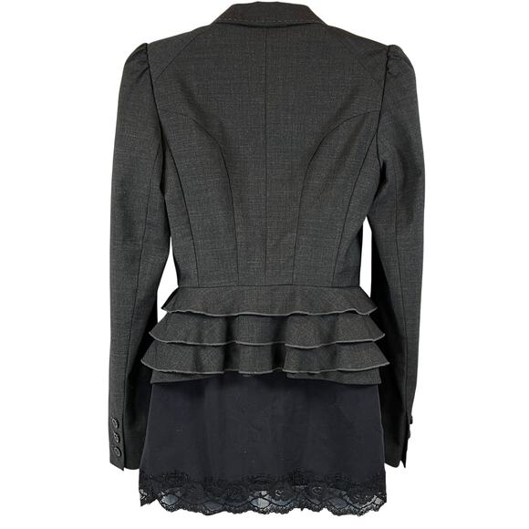 Rebecca Taylor Tiered Ruffle Peplum Blazer Wool Blend Charcoal Jacket Womens 4 - Picture 2 of 16